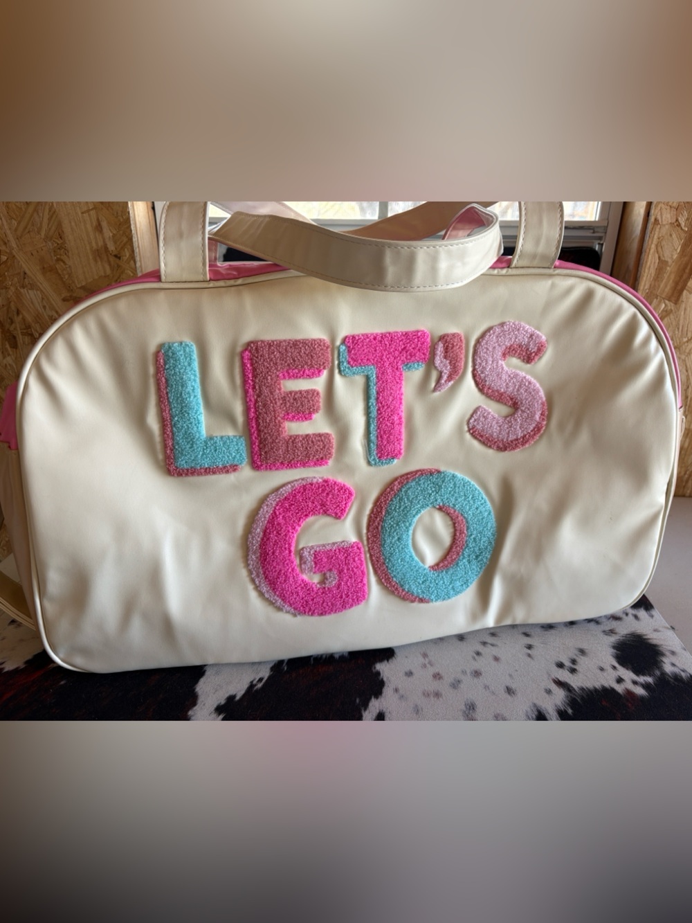 LET'S GO Pink & Cream Duffel Tote Bag